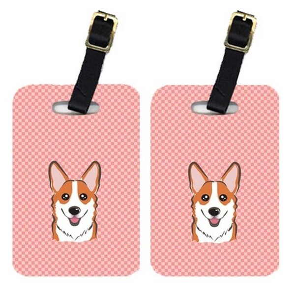 Carolines Treasures Carolines Treasures BB1254BT Pair Of Checkerboard Pink Corgi Luggage Tags BB1254BT - main